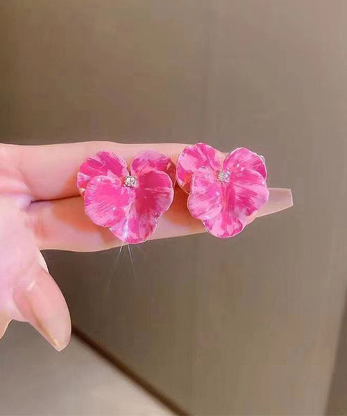 Earrings Brief Zircon Blue Alloy Floral Stud FashionChic