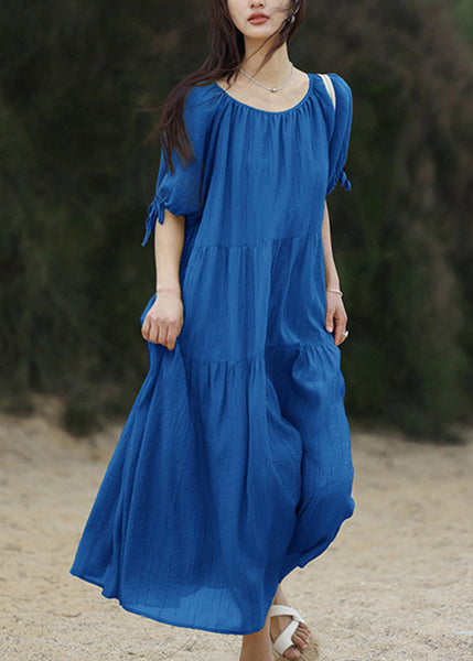 Brief Blue O-Neck Patchwork Long Dresses Summer WW024 OL-SDL240812