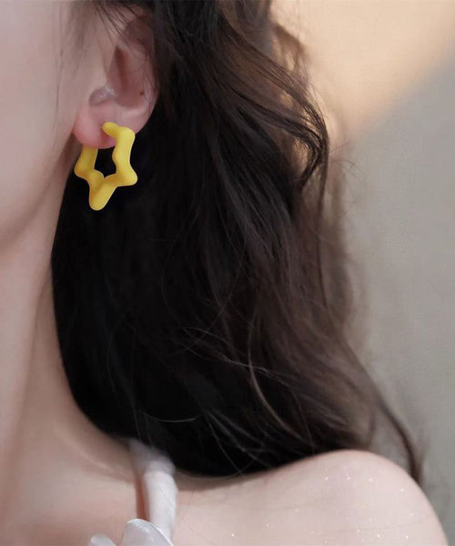 Star Five-Pointed Blue Hoop Sterling Earrings Silver Brief FashionChic