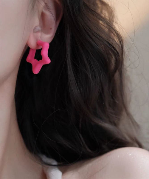 Star Five-Pointed Blue Hoop Sterling Earrings Silver Brief FashionChic