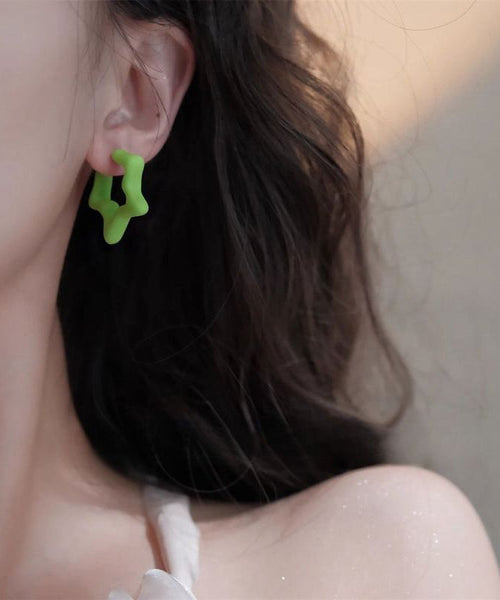 Star Five-Pointed Blue Hoop Sterling Earrings Silver Brief FashionChic