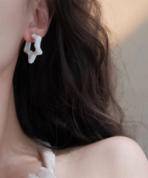 Star Five-Pointed Blue Hoop Sterling Earrings Silver Brief FashionChic