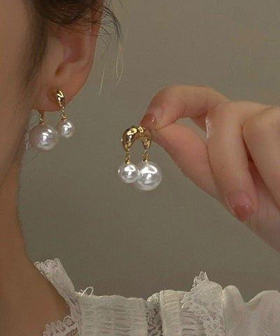 Alloy Earrings Copper Stud Pearl Gold Brief FashionChic