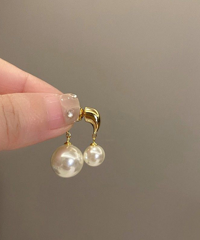 Alloy Earrings Copper Stud Pearl Gold Brief FashionChic