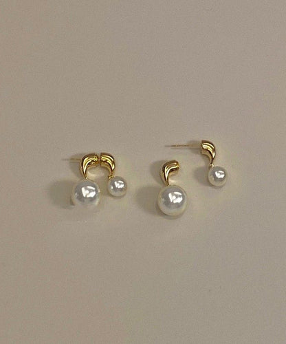 Alloy Earrings Copper Stud Pearl Gold Brief FashionChic