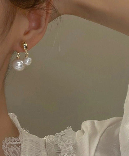 Alloy Earrings Copper Stud Pearl Gold Brief FashionChic