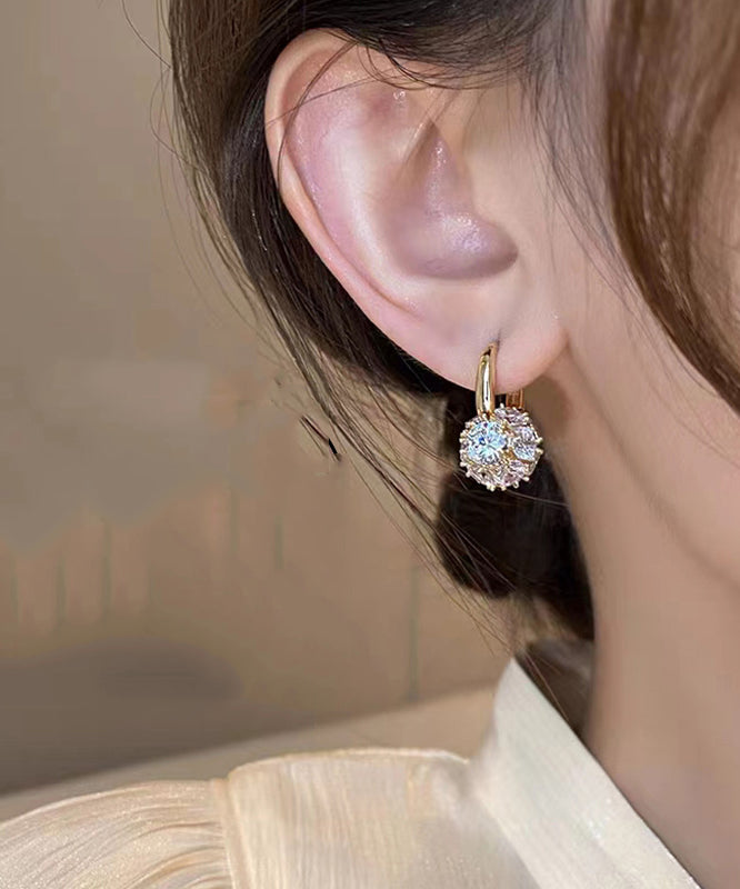 Earrings Alloy Brief Zircon Hoop Gold Copper FashionChic