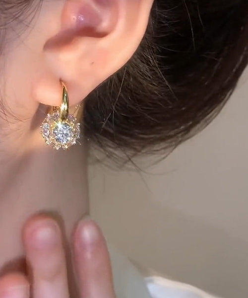 Earrings Alloy Brief Zircon Hoop Gold Copper FashionChic