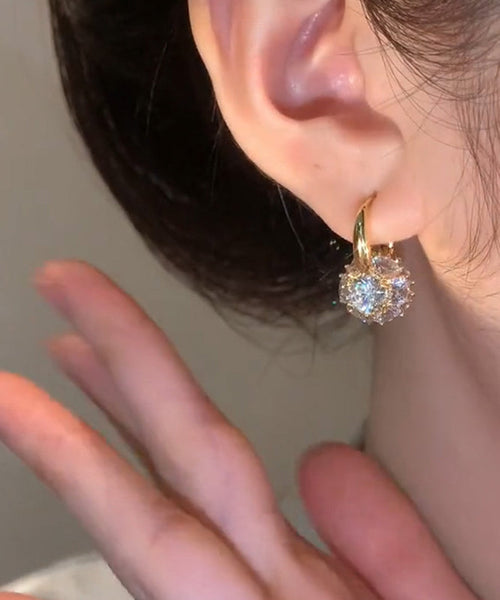 Earrings Alloy Brief Zircon Hoop Gold Copper FashionChic