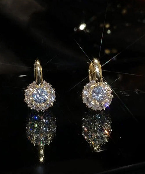 Earrings Alloy Brief Zircon Hoop Gold Copper FashionChic