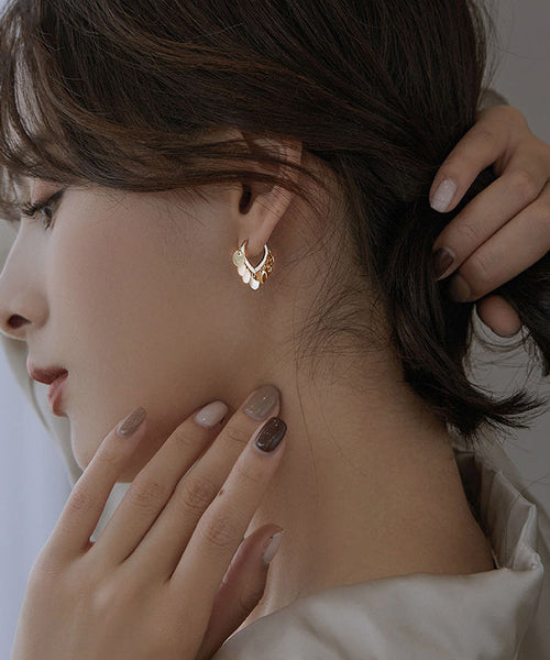 Silver Gold Brief Hoop Sequins Love Earrings Sterling Alloy FashionChic