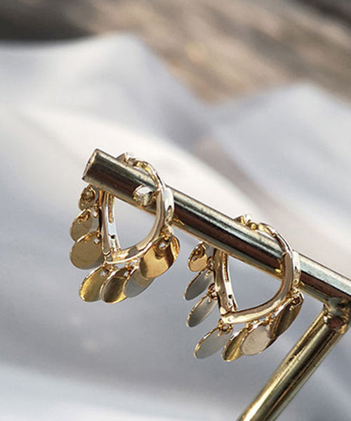 Silver Gold Brief Hoop Sequins Love Earrings Sterling Alloy FashionChic