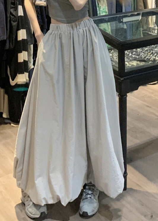 Pockets Elastic Waist Grey Skirt Maxi Brief FashionChic