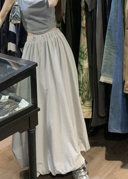 Pockets Elastic Waist Grey Skirt Maxi Brief FashionChic