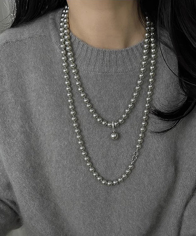 Brief Grey Pearl Tassel Pendant Necklace ZZ081 JEW-NLC240613