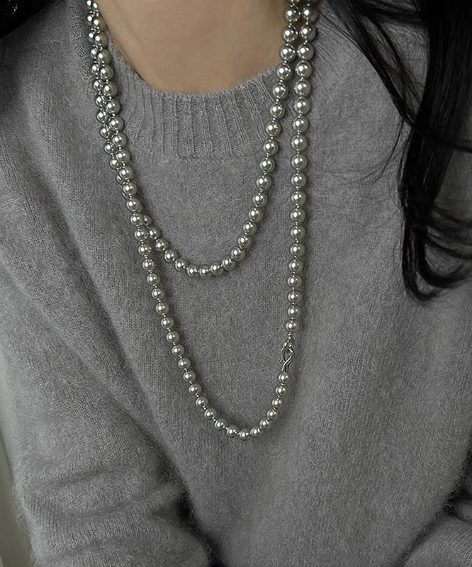 Brief Grey Pearl Tassel Pendant Necklace ZZ081 JEW-NLC240613