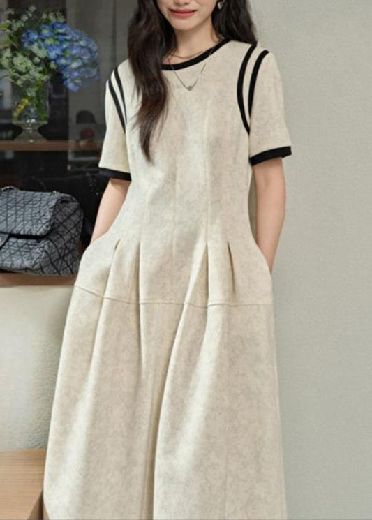 Summer Grey O-Neck Dresses Wrinkled Patchwork Brief Maxi Light FashionChic
