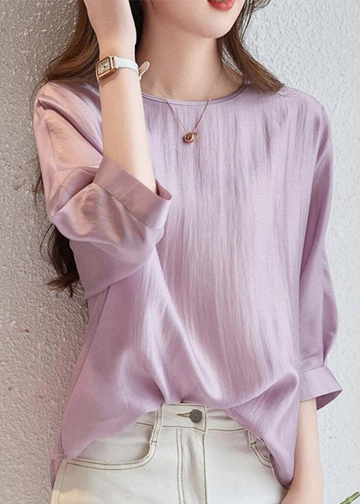 Brief Light Purple O-Neck Patchwork Shirts Fall WW059 OL-LTP240812