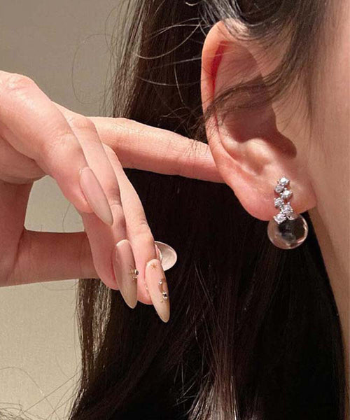 Glaze Earrings Brief Coloured Silver Stud Sterling Nude Zircon FashionChic