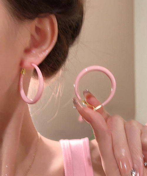 Glaze Pink Hoop Brief Drip Alloy Earrings FashionChic