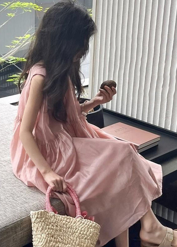 Brief Pink O-Neck Patchwork Solid Silk Kids Maxi Dresses Summer GF009 MM-RCTZ-SDL230724