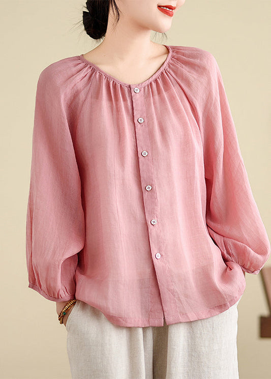 Brief Pink O-Neck Tops Puff Sleeve AP024 GK-LTP240718