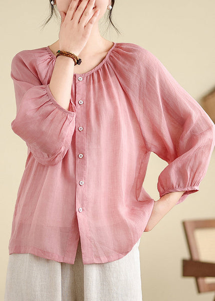 Brief Pink O-Neck Tops Puff Sleeve AP024 GK-LTP240718