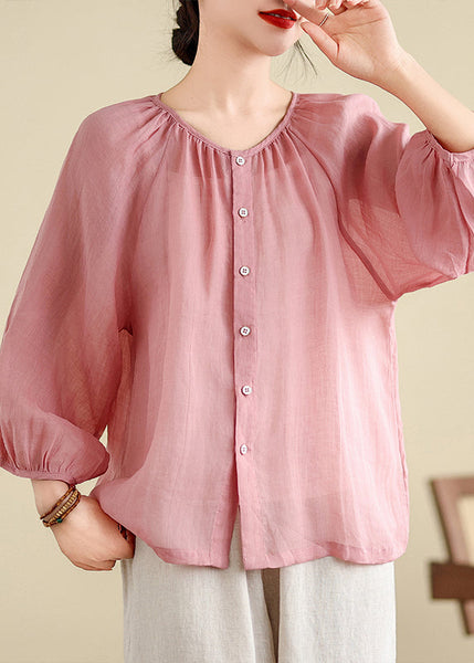 Brief Pink O-Neck Tops Puff Sleeve AP024 GK-LTP240718