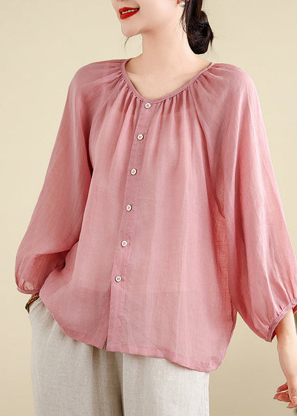 Brief Pink O-Neck Tops Puff Sleeve AP024 GK-LTP240718