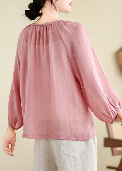 Brief Pink O-Neck Tops Puff Sleeve AP024 GK-LTP240718