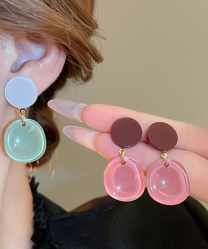 Drop Resin Alloy Earrings Silver Brief Pink Sterling FashionChic
