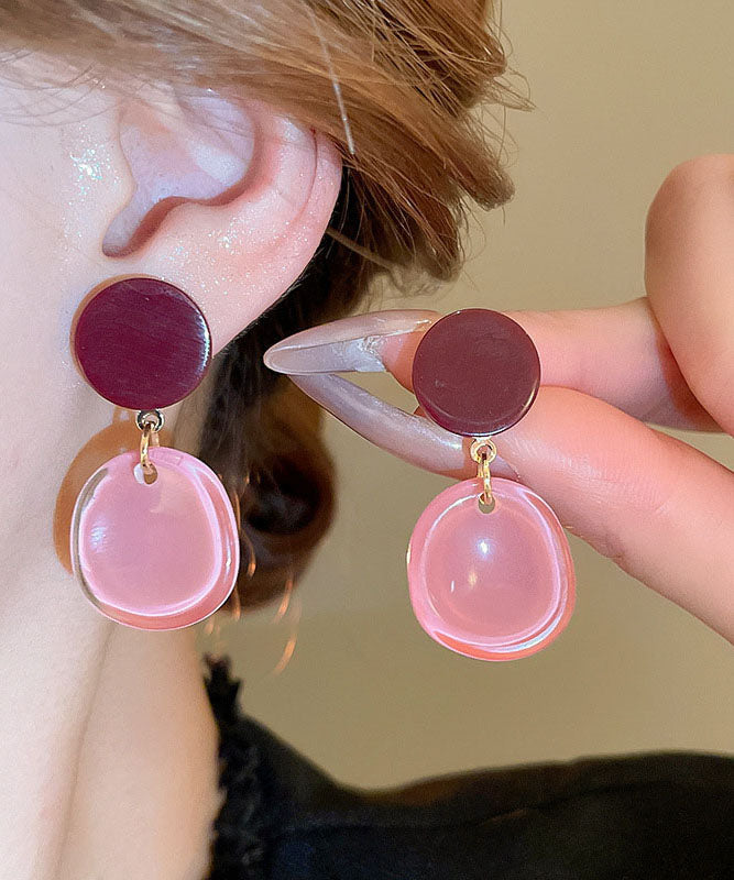 Drop Resin Alloy Earrings Silver Brief Pink Sterling FashionChic