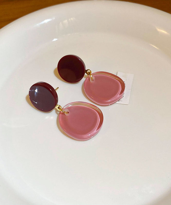 Drop Resin Alloy Earrings Silver Brief Pink Sterling FashionChic