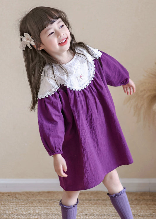 Brief Purple O-Neck Kids Maxi Dress Spring TG008