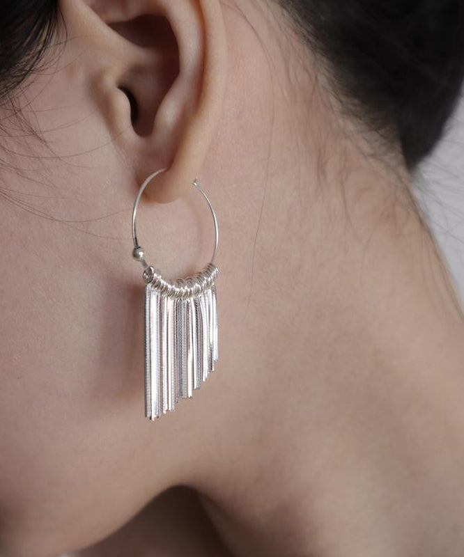 Tassel Waterfall Silk 925 Brief Hoop Earrings Silver FashionChic