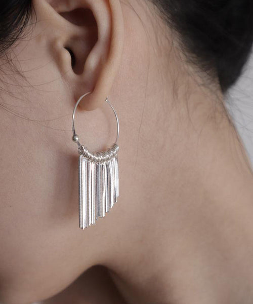 Tassel Waterfall Silk 925 Brief Hoop Earrings Silver FashionChic