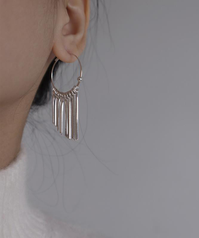 Tassel Waterfall Silk 925 Brief Hoop Earrings Silver FashionChic