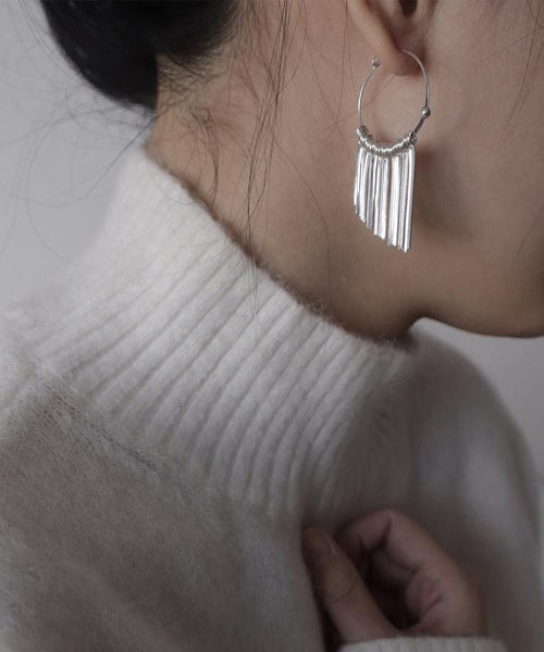 Tassel Waterfall Silk 925 Brief Hoop Earrings Silver FashionChic