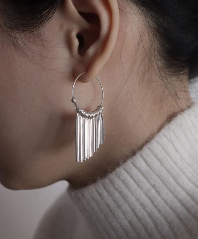 Tassel Waterfall Silk 925 Brief Hoop Earrings Silver FashionChic
