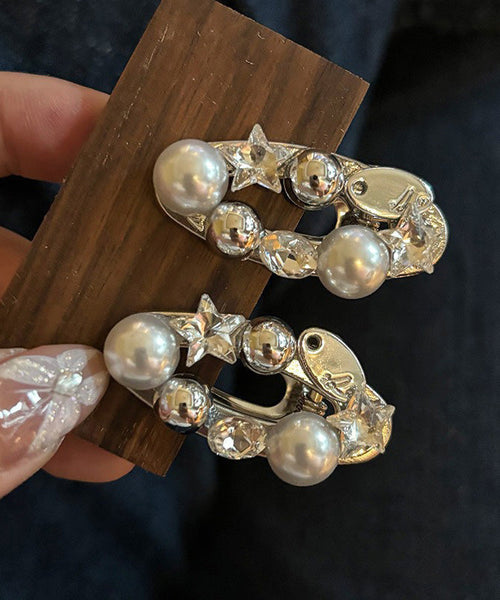 Alloy Zircon Hairpin Pair Star Silk Pearl Metal Brief A FashionChic