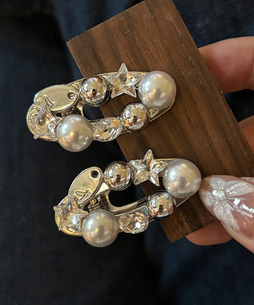 Alloy Zircon Hairpin Pair Star Silk Pearl Metal Brief A FashionChic