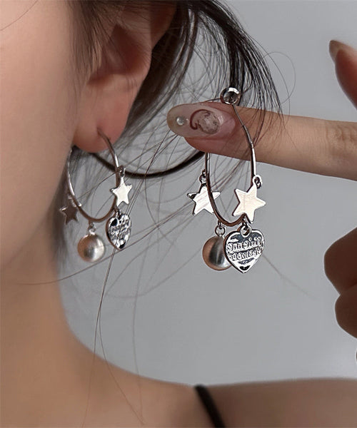 Brief Metal Tassel Love Silk Star Earrings Hoop FashionChic