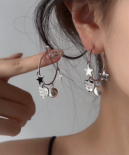 Brief Metal Tassel Love Silk Star Earrings Hoop FashionChic