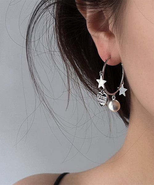 Brief Metal Tassel Love Silk Star Earrings Hoop FashionChic