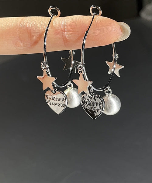 Brief Metal Tassel Love Silk Star Earrings Hoop FashionChic