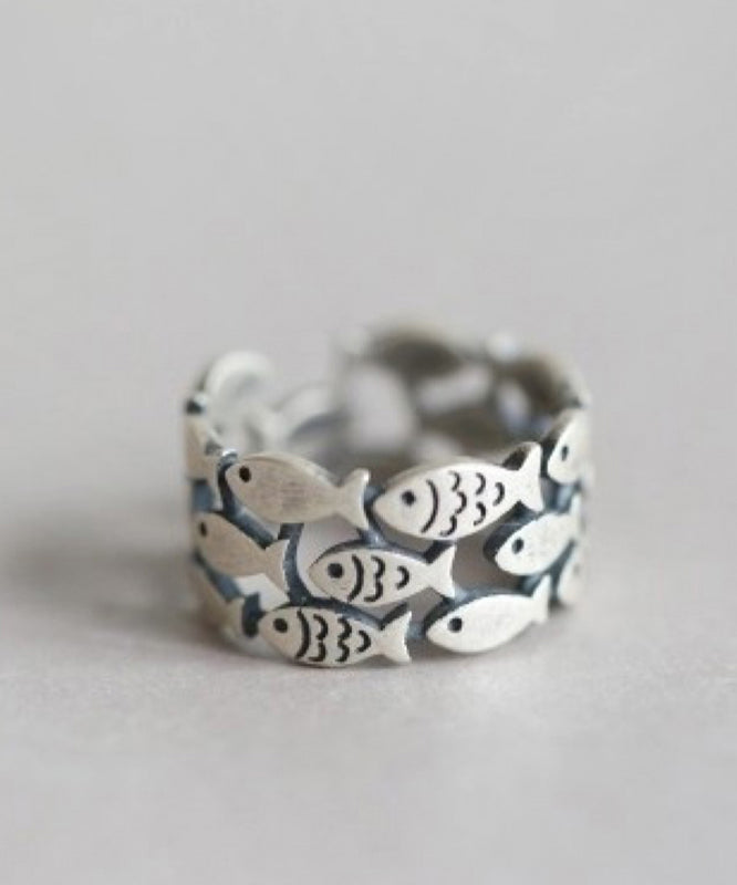 Brief Silk Sterling Silver Hollow Out Little Fish Rings YI030 ABC