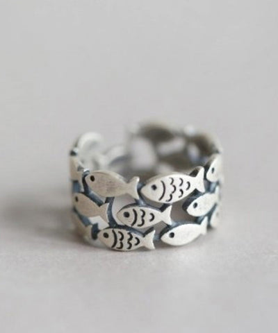 Brief Silk Sterling Silver Hollow Out Little Fish Rings YI030 ABC