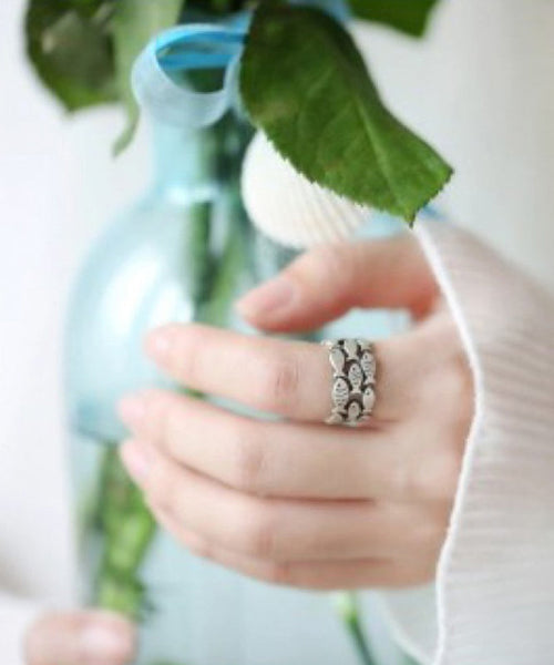 Brief Silk Sterling Silver Hollow Out Little Fish Rings YI030 ABC