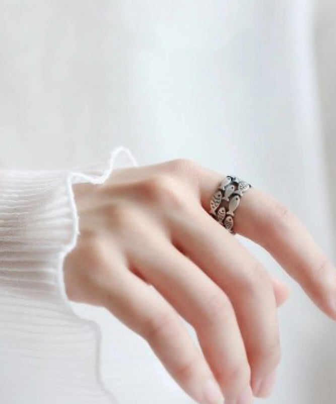 Brief Silk Sterling Silver Hollow Out Little Fish Rings YI030 ABC