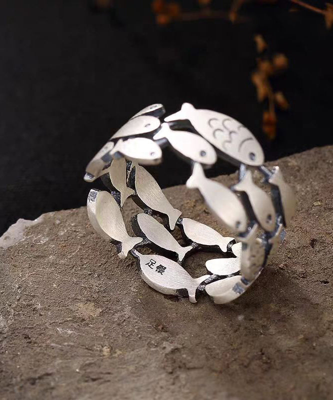Brief Silk Sterling Silver Hollow Out Little Fish Rings YI030 ABC